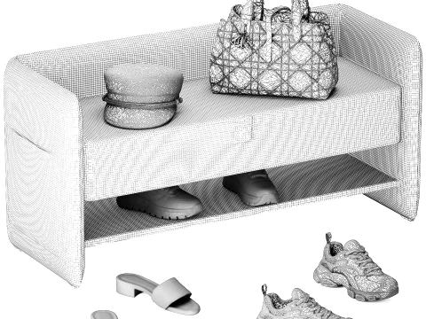 Set Small Bench Shoe Rack Sneakers bag Backpack decor new 3D Model