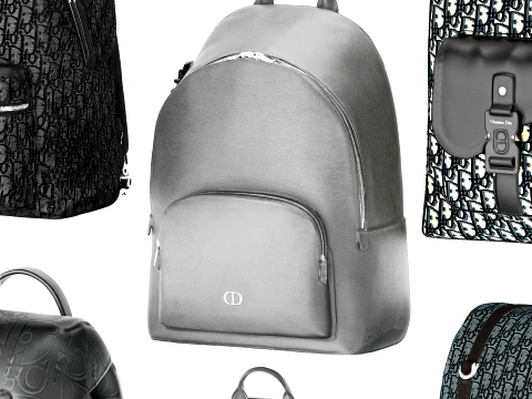 Set leather Accessories Bag Backpack Christian Di or bags 3D Model