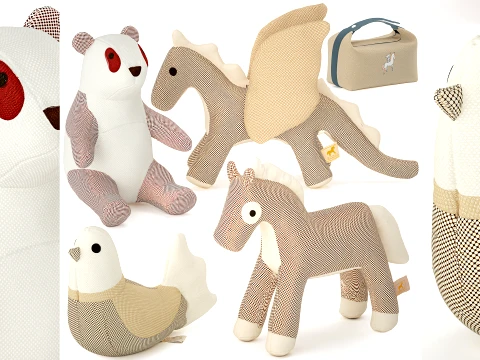 HE RM ES soft plush toys panda bird dragon horse set decor 3D Model
