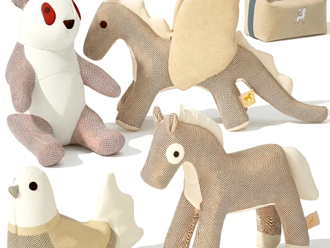 HE RM ES soft plush toys panda bird dragon horse set decor 3D Model