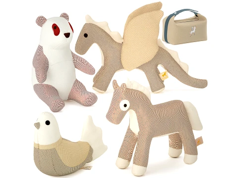 HE RM ES soft plush toys panda bird dragon horse set decor 3D Model