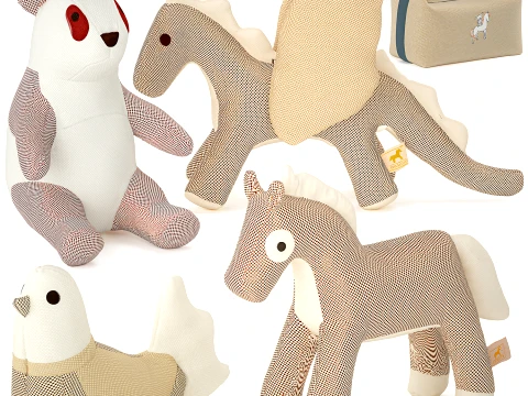 HE RM ES soft plush toys panda bird dragon horse set decor 3D Model