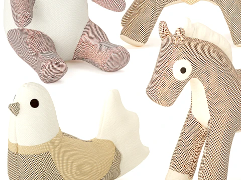 HE RM ES soft plush toys panda bird dragon horse set decor 3D Model