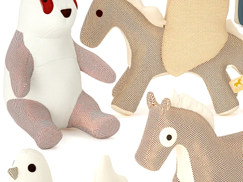 HE RM ES soft plush toys panda bird dragon horse set decor 3D Model
