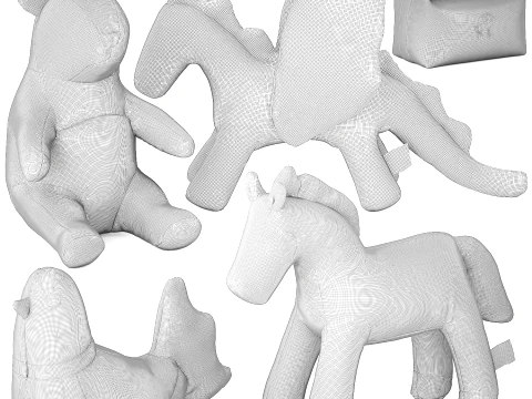 HE RM ES soft plush toys panda bird dragon horse set decor 3D Model