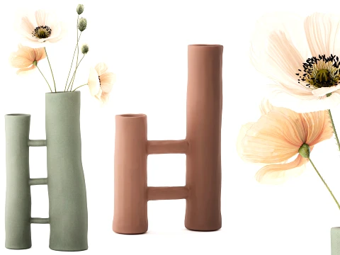 Ensemble de d&eacute;coration de vases italiens, bouquet minimaliste, coquelicot blanc, pivoine Modèle 3D
