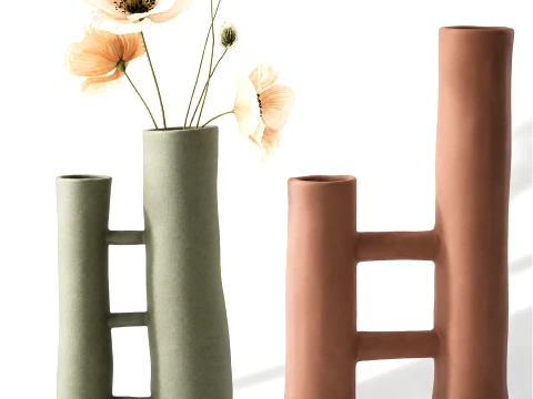 Minimalist bouquet white poppy peony Italian vases decor set 3D Model
