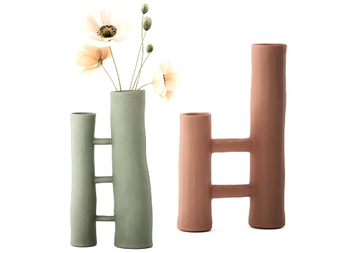 Minimalist bouquet white poppy peony Italian vases decor set 3D Model
