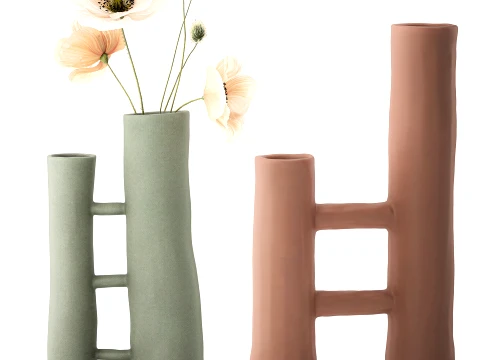 Minimalist bouquet white poppy peony Italian vases decor set 3D Model