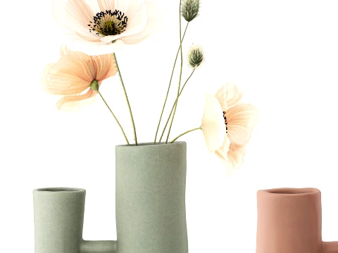 Minimalist bouquet white poppy peony Italian vases decor set 3D Model