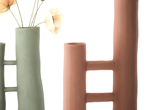 Minimalist bouquet white poppy peony Italian vases decor set 3D Model