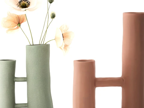 Minimalist bouquet white poppy peony Italian vases decor set 3D Model