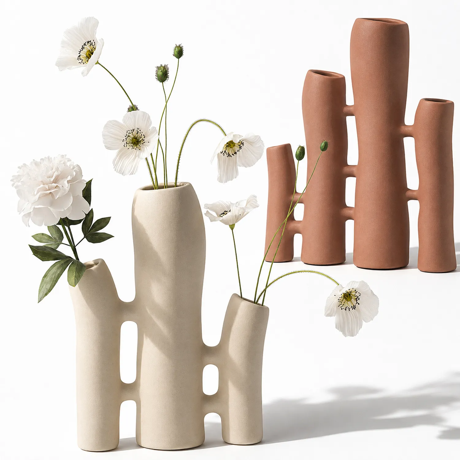 Minimalist Bouquet White Poppy Peony Italian Vases 3D Model .c4d .max .obj .3ds .fbx .stl .blend