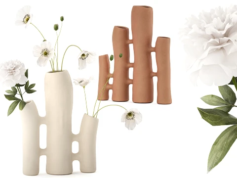 Minimalist Bouquet White Poppy Peony Italian Vases 3D Model