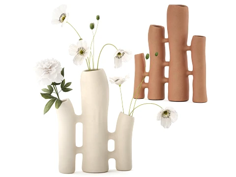 Minimalist Bouquet White Poppy Peony Italian Vases 3D Model