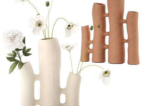 Minimalist Bouquet White Poppy Peony Italian Vases 3D Model