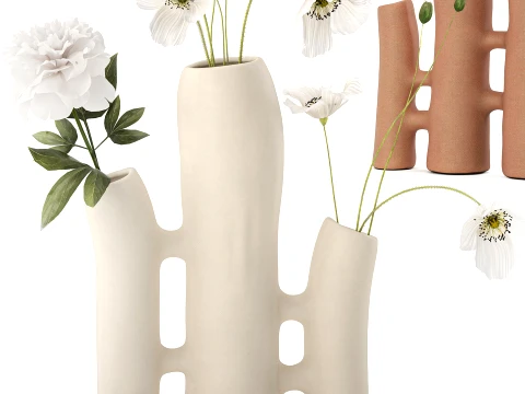 Minimalist Bouquet White Poppy Peony Italian Vases 3D Model