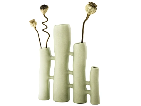 Bouquet minimaliste, coquelicot sec, Lotus, Vases italiens, d&eacute;cor, nouveau haut Modèle 3D