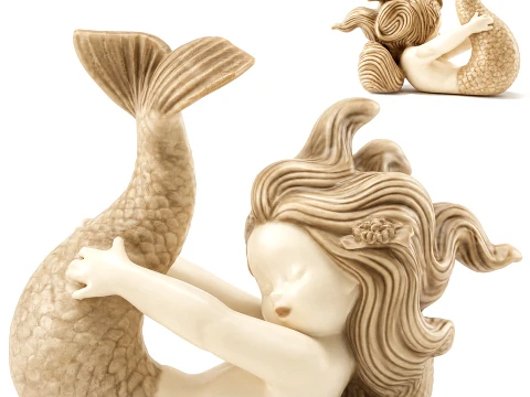 Petite Sir&egrave;ne figurine statue fille marine Ariel Modèle 3D