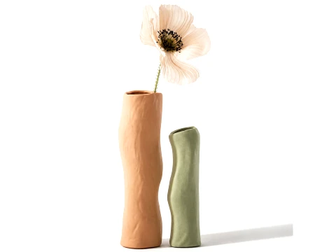 Minimalist bouquet white poppy peony Italian vases decor set 3D Model