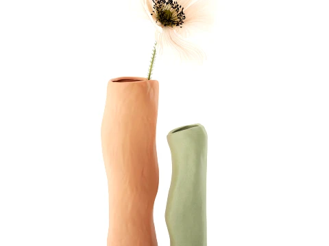 Minimalist bouquet white poppy peony Italian vases decor set 3D Model
