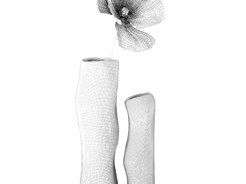Minimalist bouquet white poppy peony Italian vases decor set 3D Model
