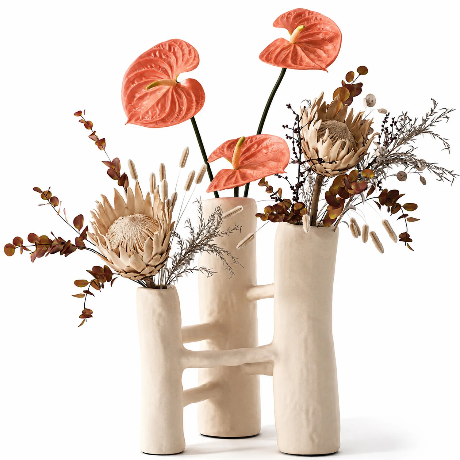 Autumn bouquet dried flowers Protea Anthurium vase 3D Model .c4d .max .obj .3ds .fbx .stl .blend 