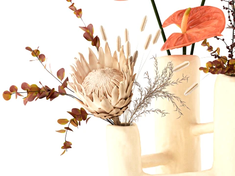 Autumn bouquet dried flowers Protea Anthurium vase 3D Model