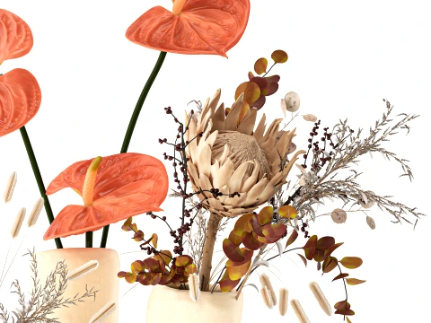 Autumn bouquet dried flowers Protea Anthurium vase 3D Model