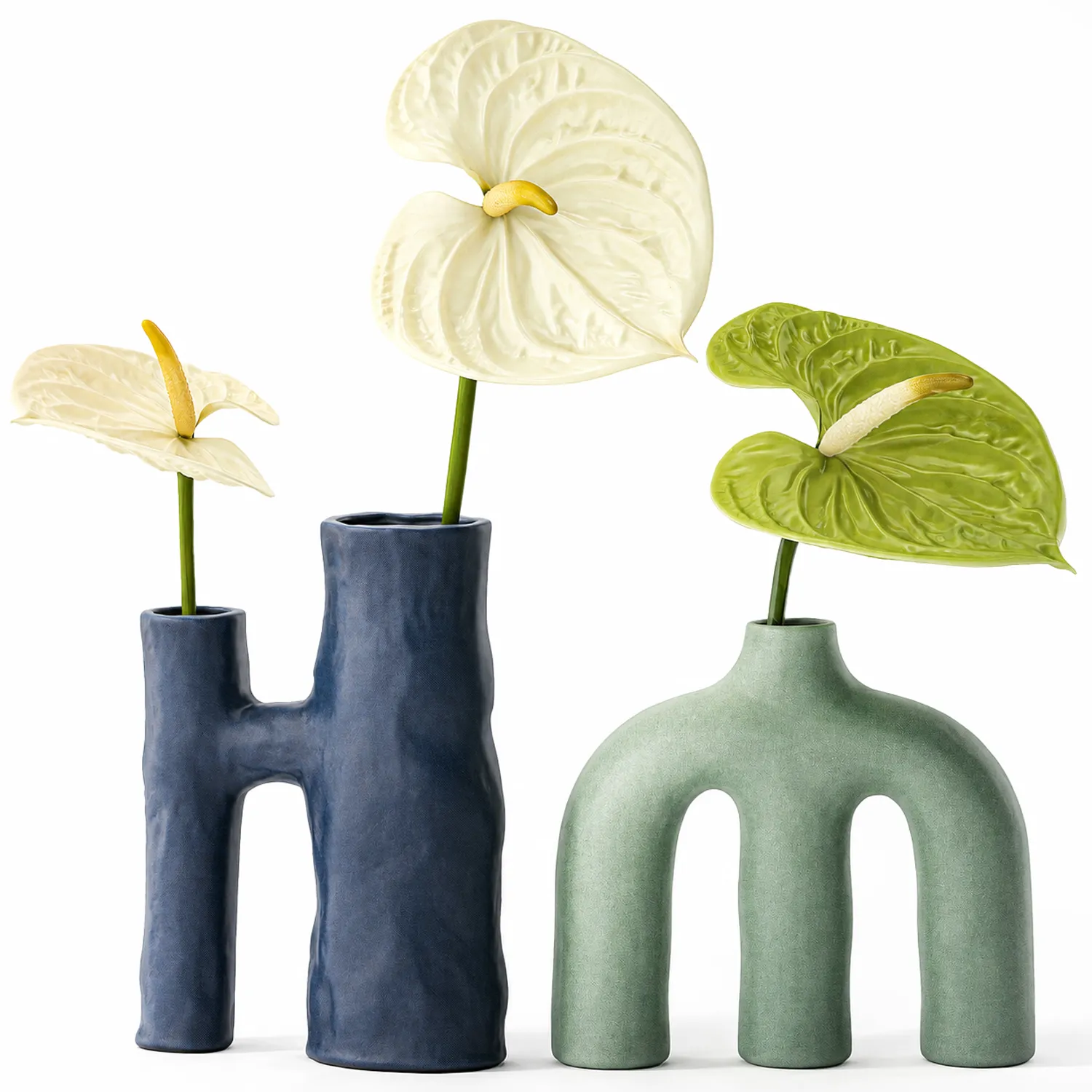 Minimalist Bouquet of White Flowers Anthurium Vase 3D Model .c4d .max .obj .3ds .fbx .stl .blend 