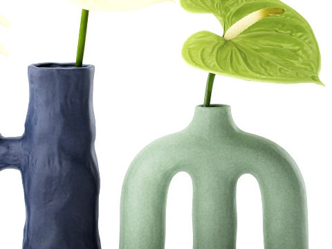 Minimalist Bouquet of White Flowers Anthurium Vase 3D Model