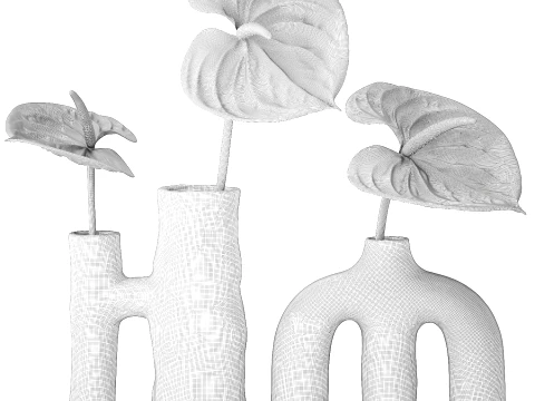 Minimalist Bouquet of White Flowers Anthurium Vase 3D Model