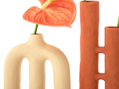 Minimalist Bouquet of White Flowers Anthurium Vase 3D Model