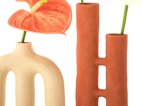 Minimalist Bouquet of White Flowers Anthurium Vase 3D Model