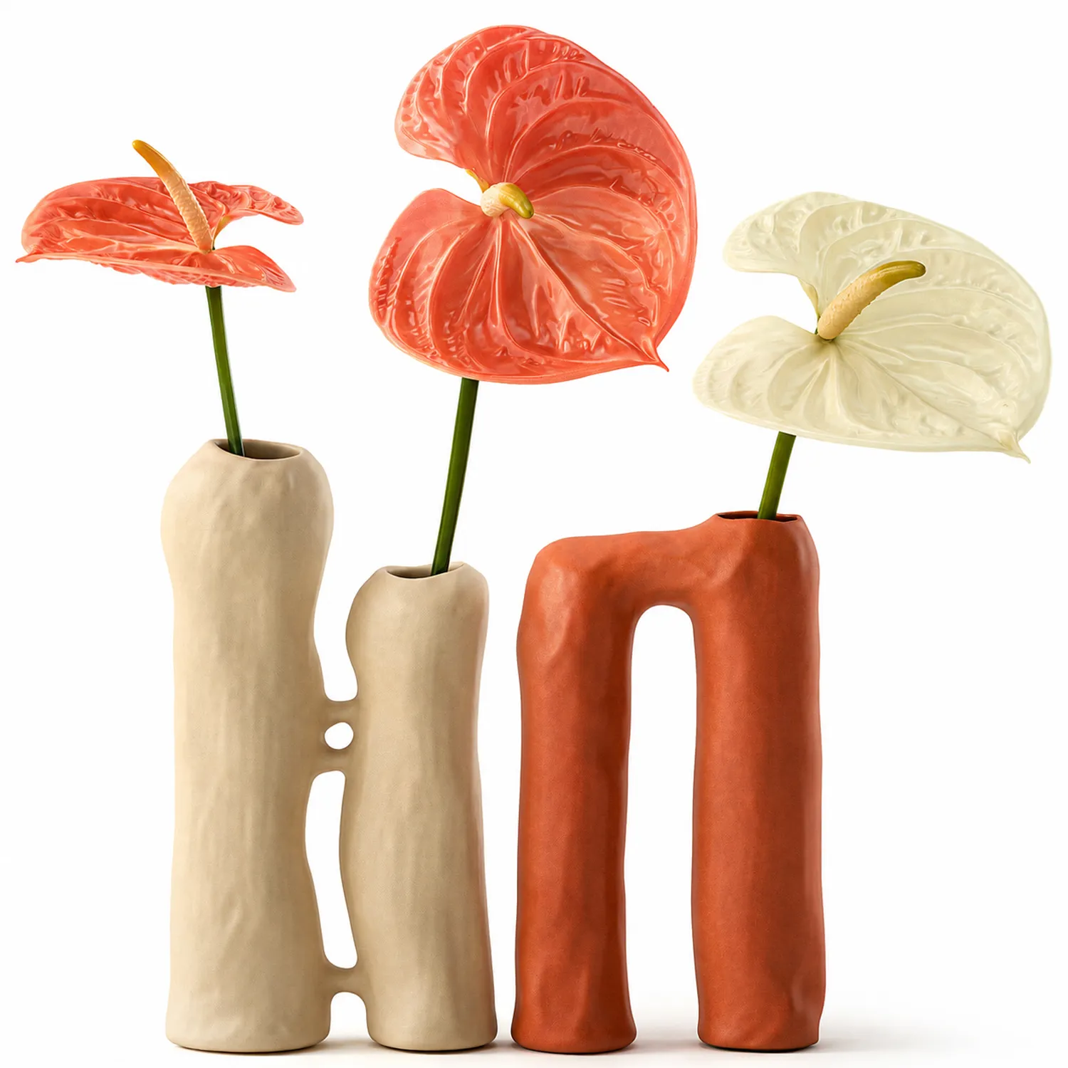 Minimalist Bouquet of White Flowers Anthurium Vase decor set 3D Model .c4d .max .obj .3ds .fbx .stl .blend 