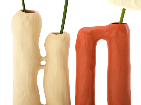 Minimalist Bouquet of White Flowers Anthurium Vase decor set 3D Model