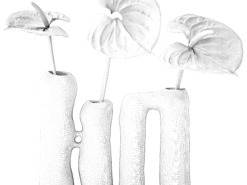 Minimalist Bouquet of White Flowers Anthurium Vase decor set 3D Model