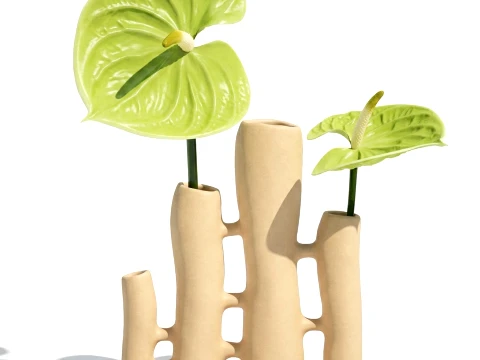 Minimalist Bouquet of green Flowers Anthurium Vase decor 3D Model