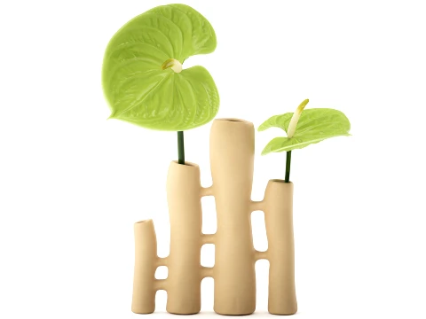 Minimalist Bouquet of green Flowers Anthurium Vase decor 3D Model