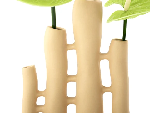 Minimalist Bouquet of green Flowers Anthurium Vase decor 3D Model
