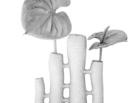 Minimalist Bouquet of green Flowers Anthurium Vase decor 3D Model