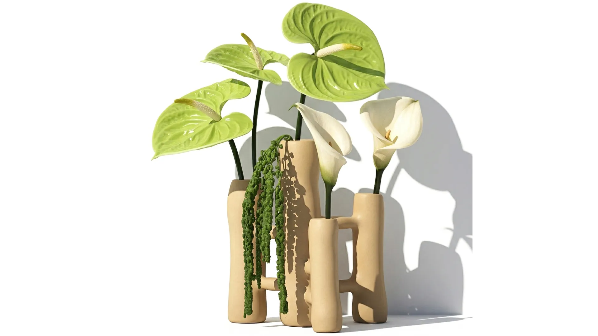 Bouquet White Flowers Anthurium Calla Amaranth Vase decor 3D Model .c4d .max .obj .3ds .fbx .stl .blend 