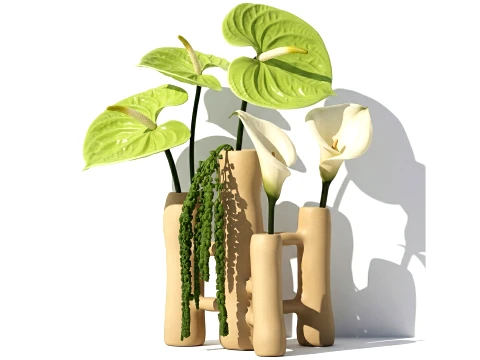 Bouquet White Flowers Anthurium Calla Amaranth Vase decor 3D Model