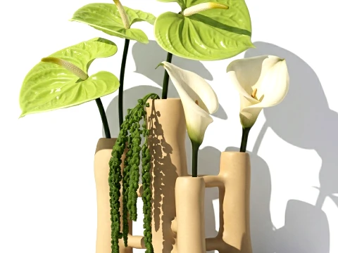 Bouquet White Flowers Anthurium Calla Amaranth Vase decor 3D Model