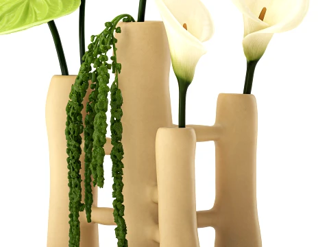 Bouquet White Flowers Anthurium Calla Amaranth Vase decor 3D Model