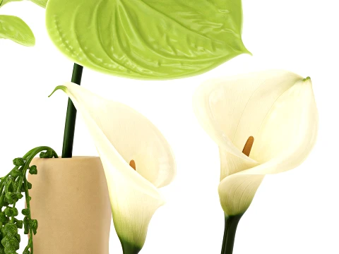Bouquet White Flowers Anthurium Calla Amaranth Vase decor 3D Model