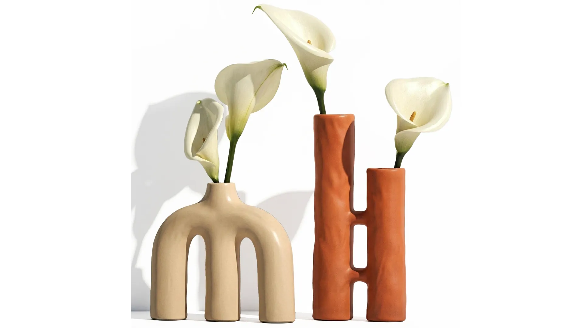 Bouquet White Flower Calla Vase sculptural decor set 3D Model .c4d .max .obj .3ds .fbx .stl .blend 