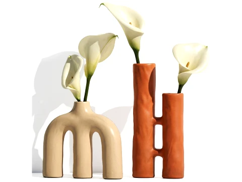 Bouquet White Flower Calla Vase sculptural decor set 3D Model