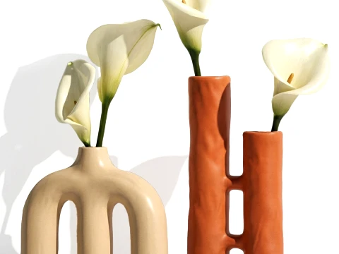 Bouquet White Flower Calla Vase sculptural decor set 3D Model