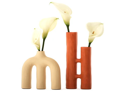 Bouquet White Flower Calla Vase sculptural decor set 3D Model